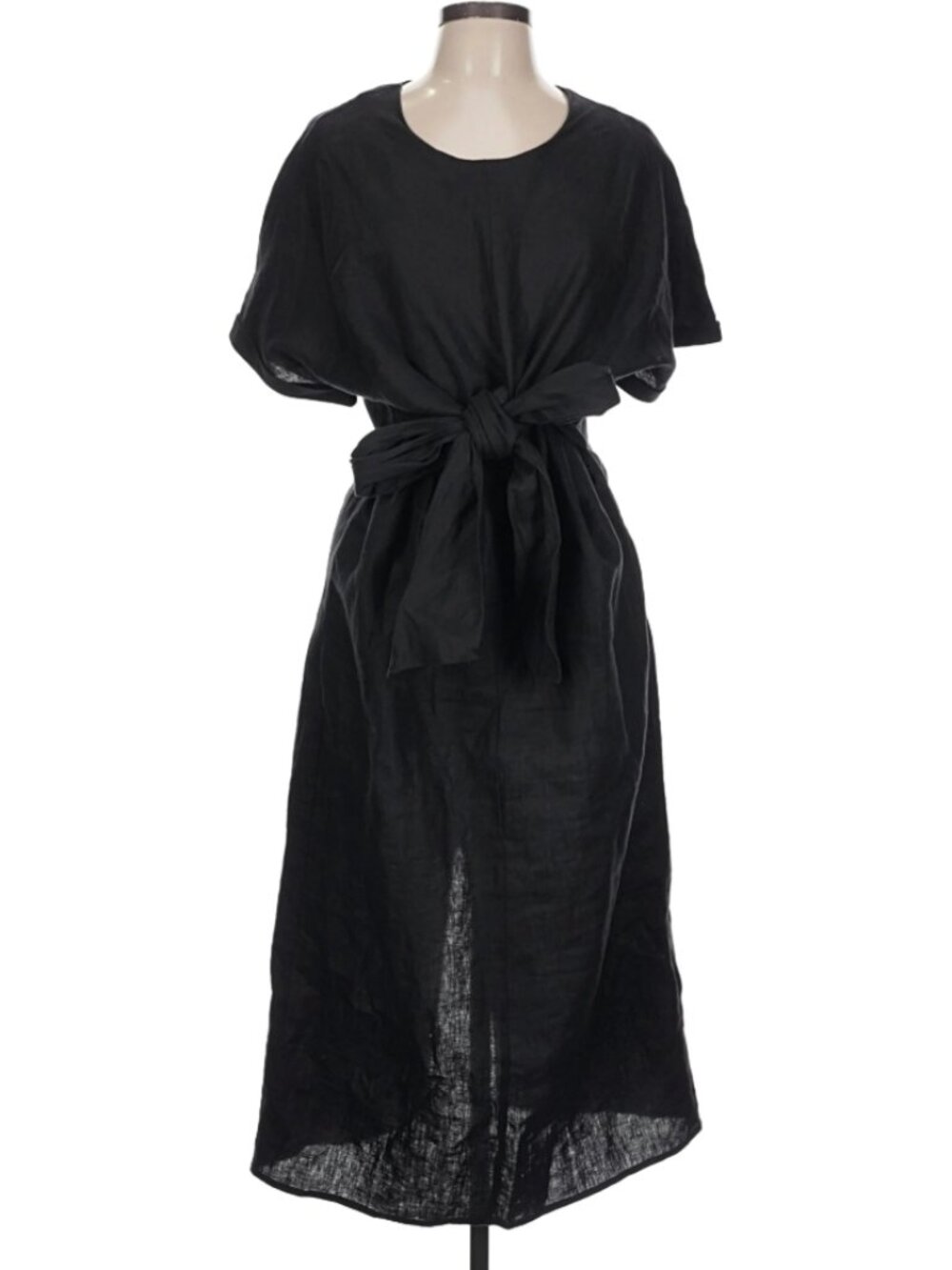 Neiman Marcus Black Linen Wrap Tie Dress